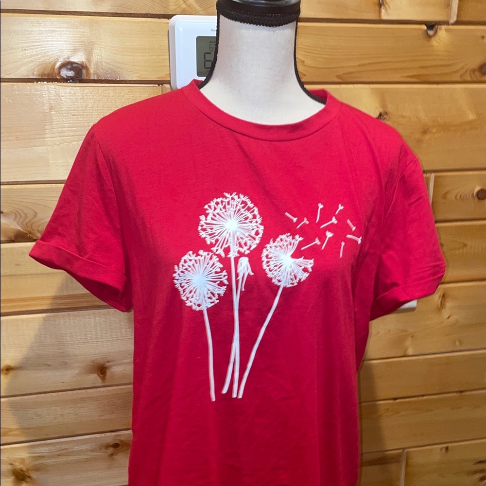 Red T-Shirt with Dandelion Print